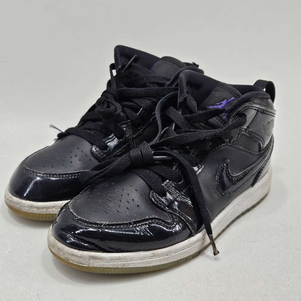 Jordan Air Jordan 1 Mid Kids 2Y Black Patent Leather DV1339-004 Sneakers Shoes